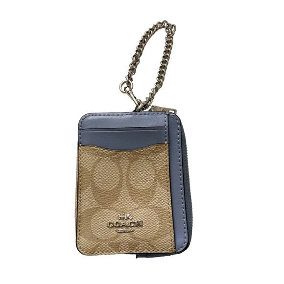 Coach Marine Leather Zip Around Card Case Chain Wristlet Spring Timeless *READ - Picture 1 of 8